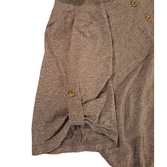 New Medium Dark Gray "PerSeption Concept" Top Front Pockets Button Ruched Sleeve - Picture 9 of 9
